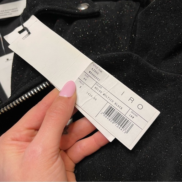 NWT IRO Adri Suede Leather Black Glitter Moto Jacket - Picture 6 of 10